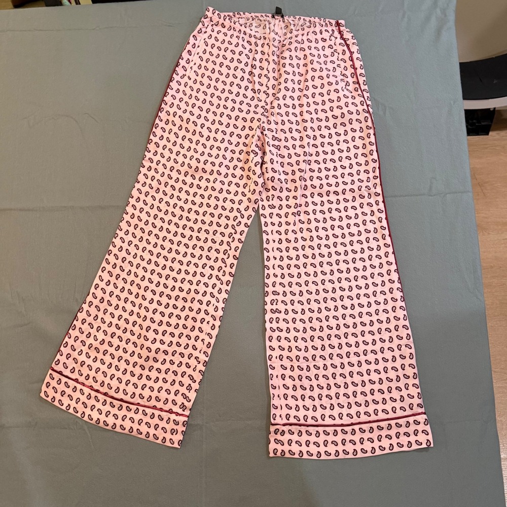 J.Crew Cosmo Pink Silk Paisley Wide Leg Pants Contrast Piping NEW size S